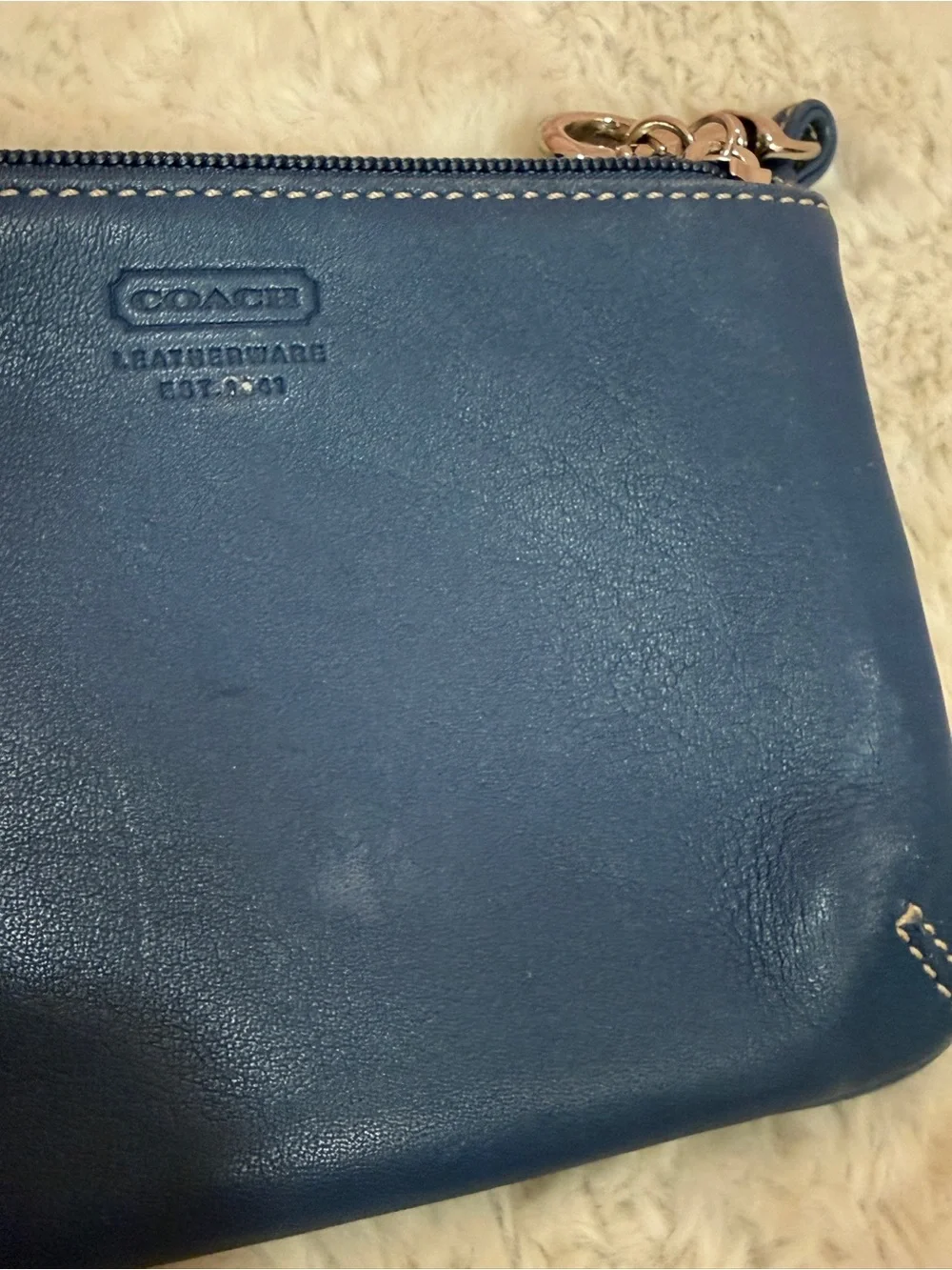 Vintage Coach Dark Blue Leather Wristlet with Detachable Strap